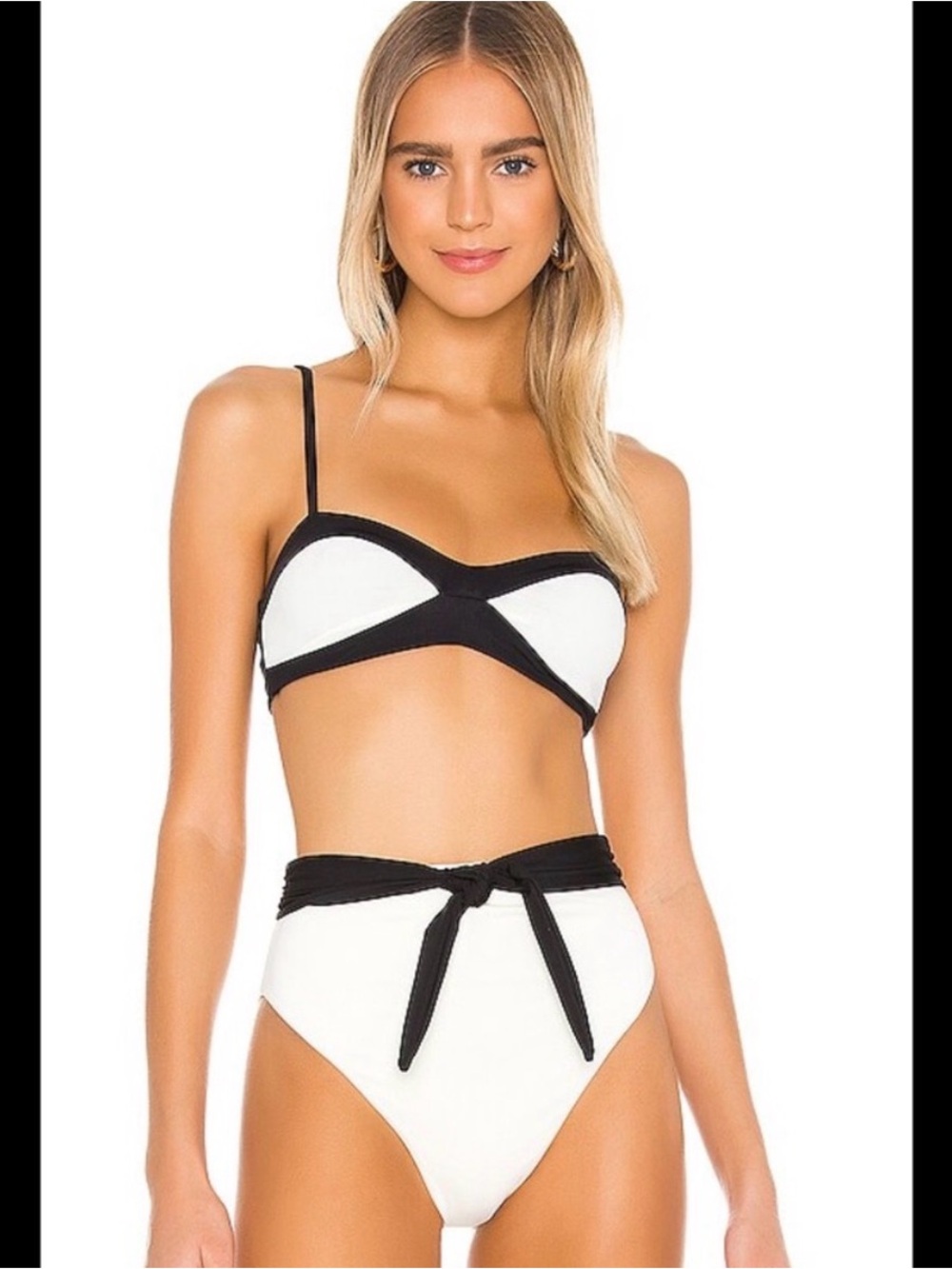 Mara Hoffman White Bikini with Black Trim & High-Waist Tie